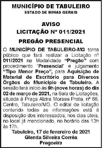Município de Tabuleiro - Aviso 4 1 TABULEIRO 011