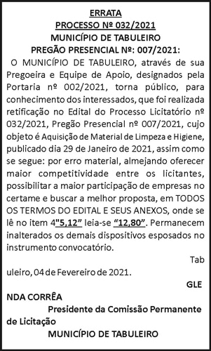 Errata - Município de Tabuleiro 4 1 TABULEIRO 032.