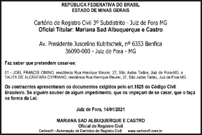Cartório de Registro Civil 4 AVISO JOEL