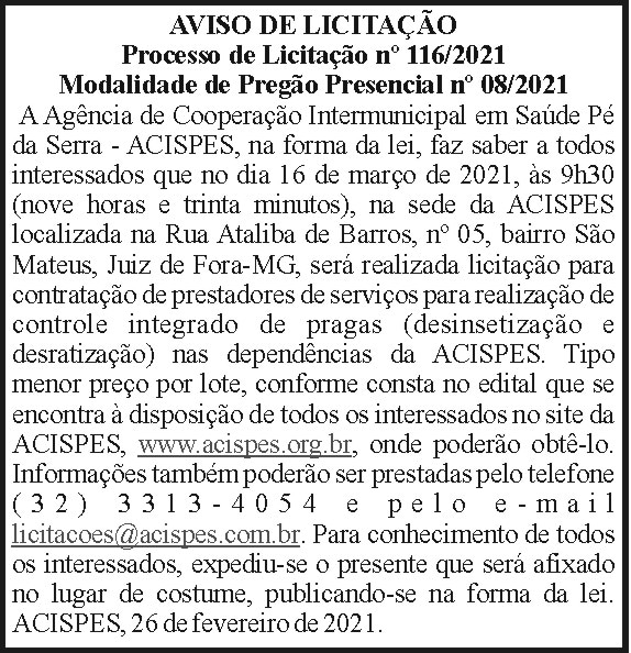 ACISPES - Aviso de Licitação 4 1 ACISPES 116. 1