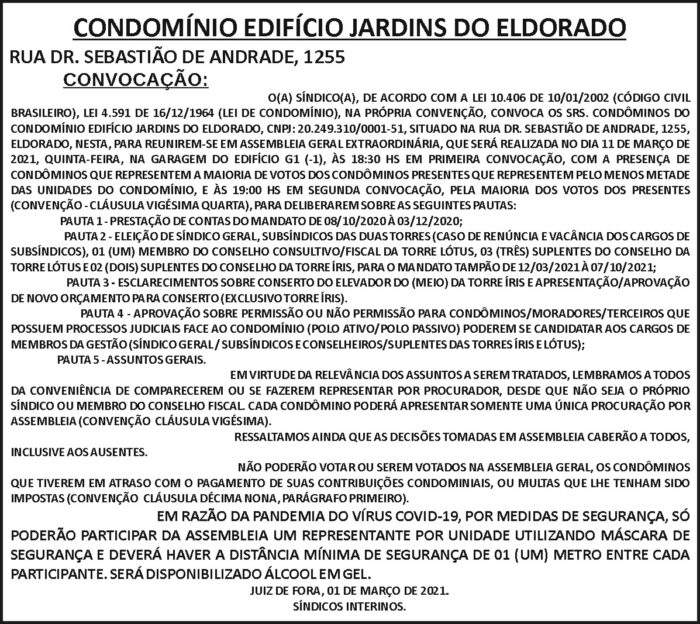 Condomínio Edifício Jardins do Eldorado - Convocação 4 1 ELDORADO.