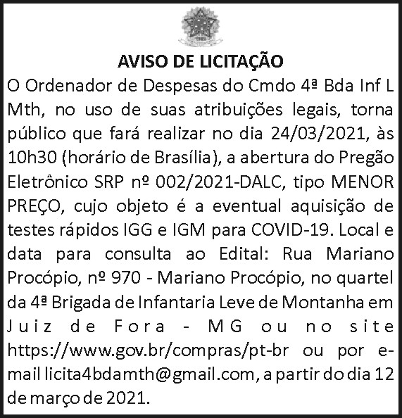 Cmdo 4ª Bda Inf L Mth – Licitação 4 1 4BDA.