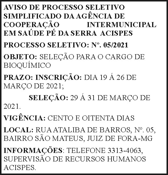 Acispes - Aviso de Processo Seletivo Simplificado 4 1 ACISPES 05.