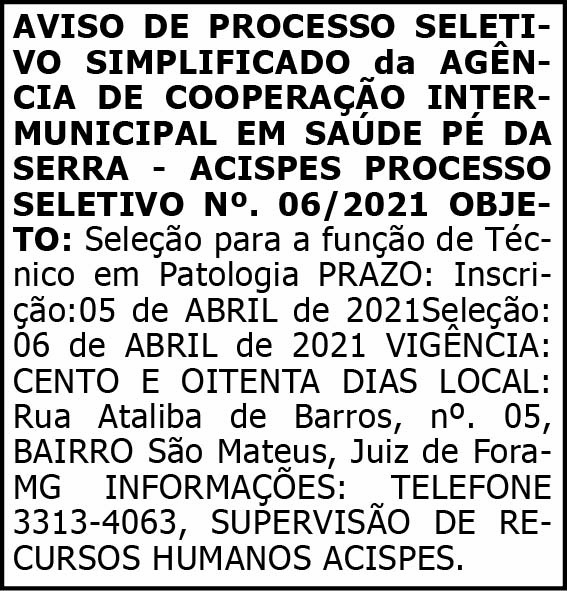 Aviso de Processo Seletivo 4 1 ACISPES 06