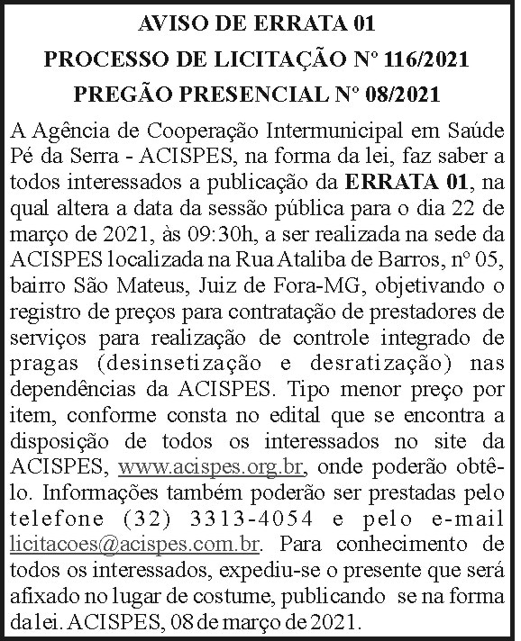Aviso de Errata 01 - ACISPES 4 1 ACISPES 116.