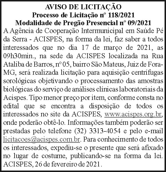 Acispes - Aviso de Credenciamento N118-2021 4 1 ACISPES 118.