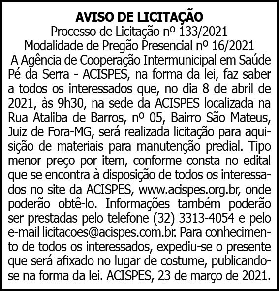 Acispes - Aviso de Licitação Nº133/2021 4 1 ACISPES 133