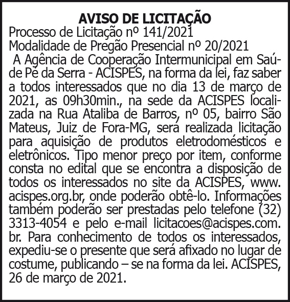 Acispes - Licitação Processo Nº141/2021 4 1 ACISPES 141