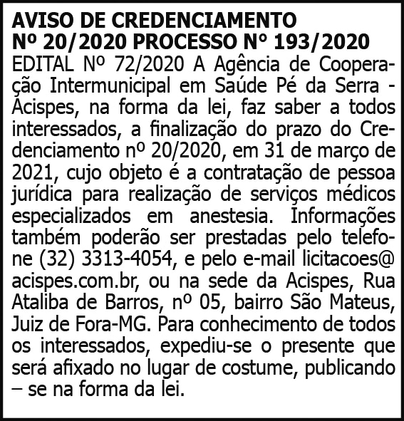 Acispes - Credenciamento Processo Nº 193/2021 4 1 ACISPES 20
