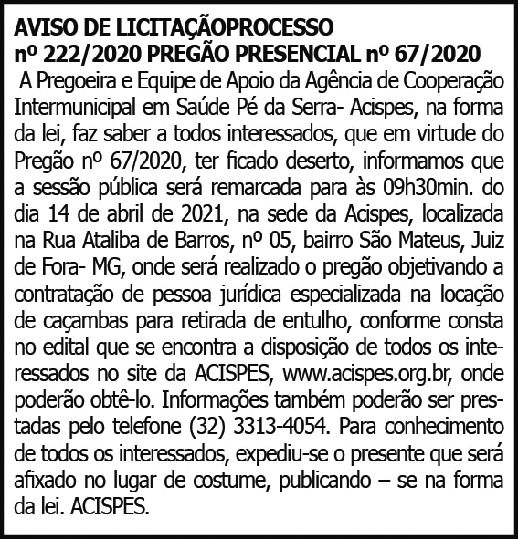 Acispes - Aviso de Licitação Processo Nº 222/2020 4 1 ACISPES 222