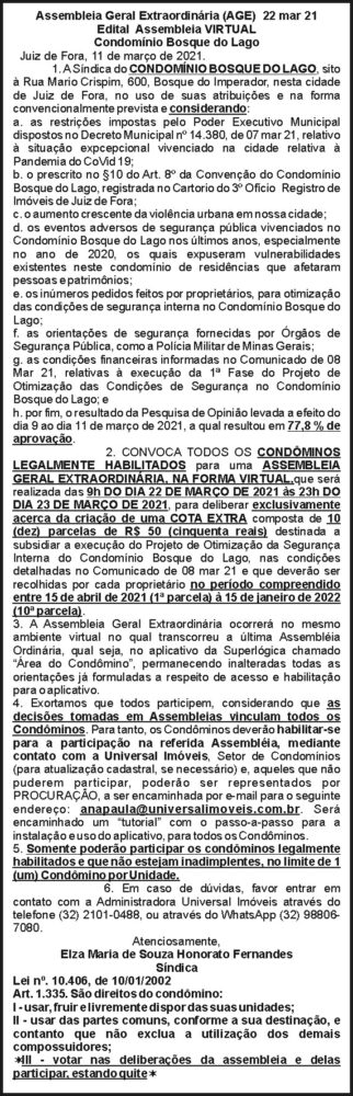 Condomínio Bosque do Lago - Assembleia Virtual 4 1 BOSQUE DO LAGO. 1