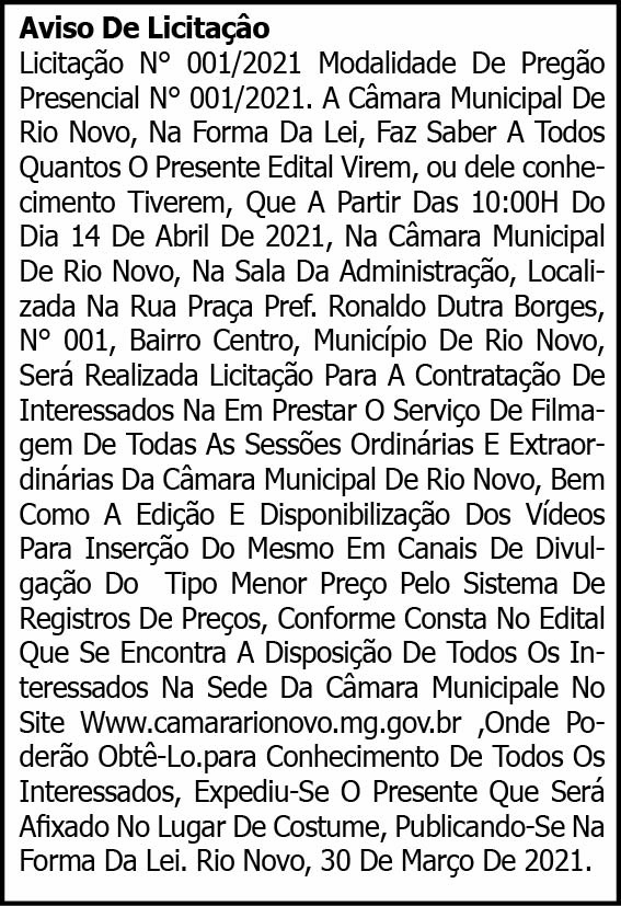 Aviso de Licitação - Câmara Municipal 4 1 CAMARA 001