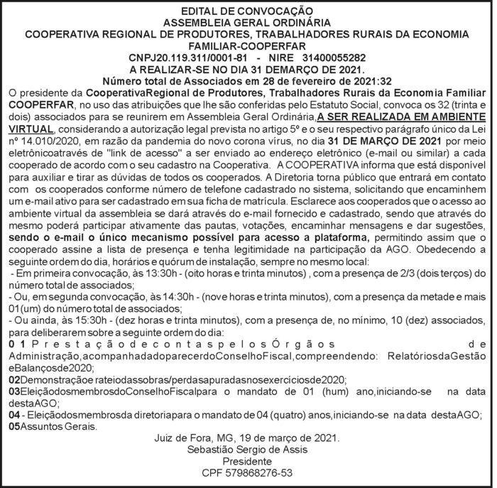 Cooperfar - Edital de Convocação 4 1 COOPERFAR.
