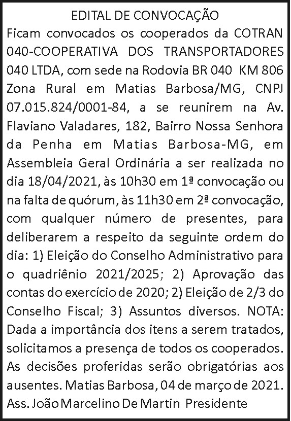 Cotran - Edital de Convocação 4 1 COTRAN. 1