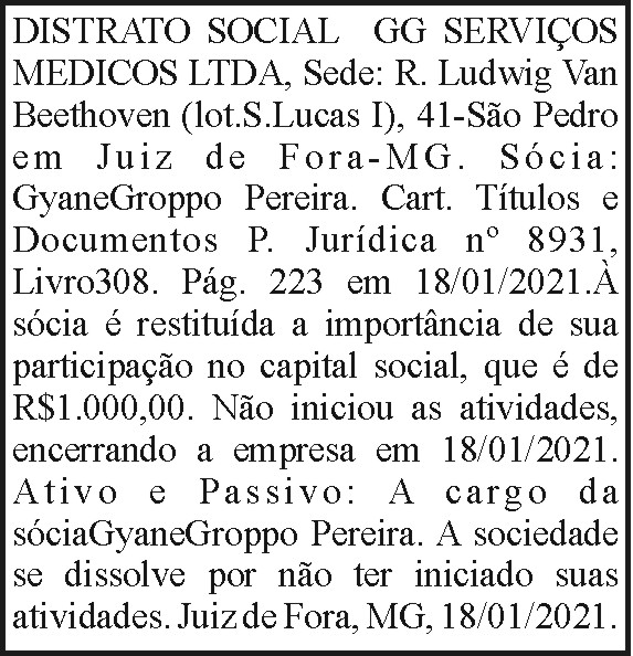 Distrato Social GG Serviços Médicos Ltda. 4 1 GG 02 03. 1