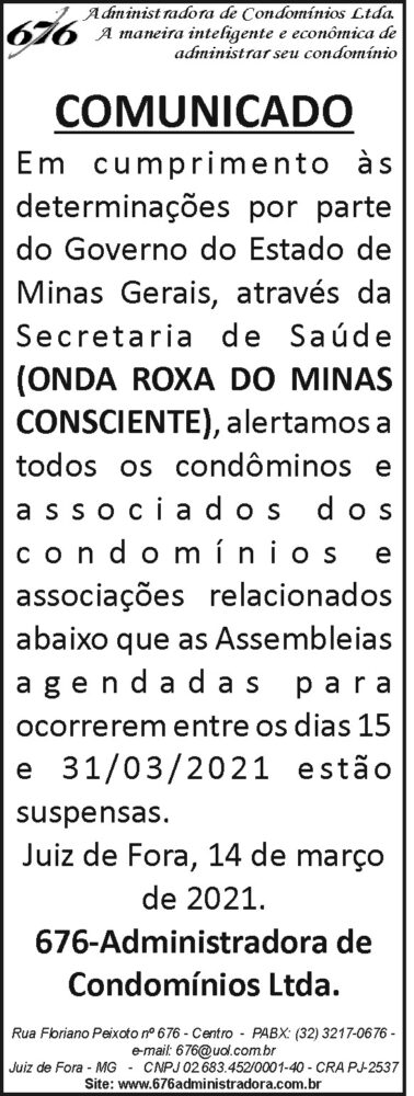 Administradora de Condomínios - Suspensão de Assembleia 4 1 LOCKDOWN
