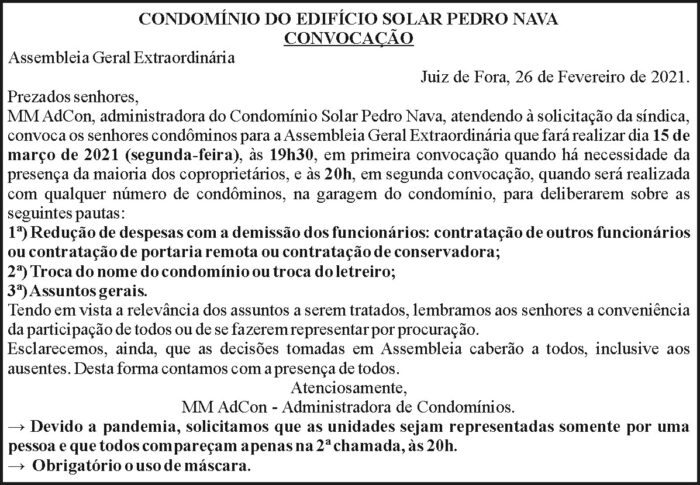 Condomínio do Edifício Solar Pedro Nava - Convocação 4 1 PEDRO NAVA.