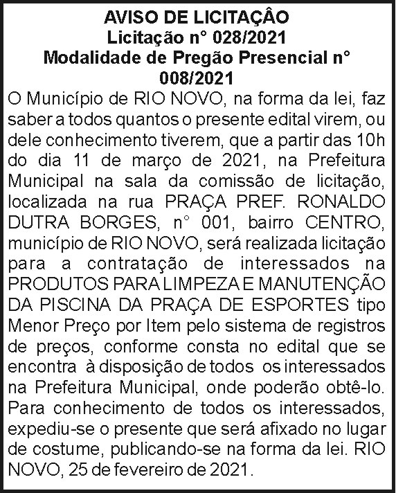 Aviso de Licitação N028-2021 4 1 RIO NOVO 028.