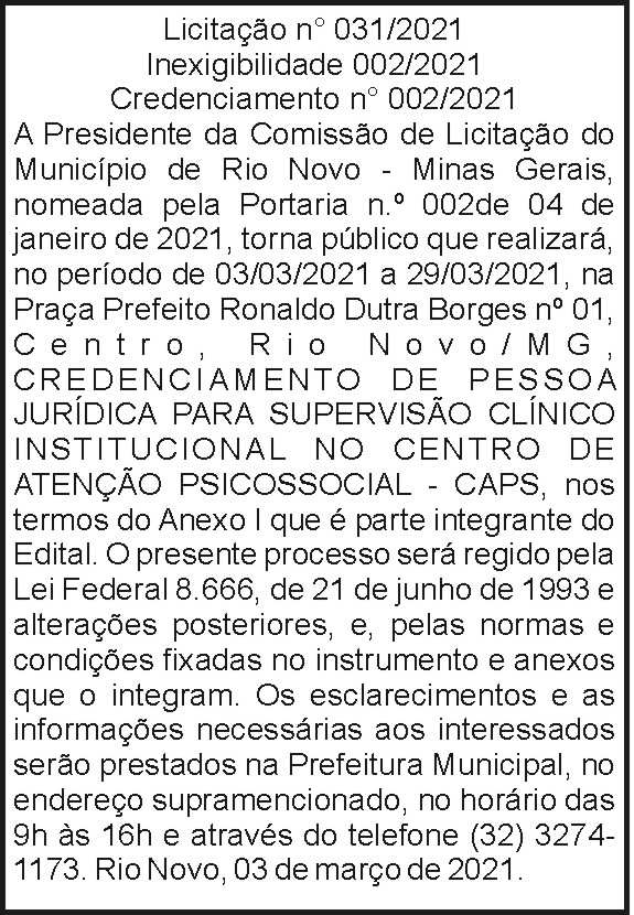 Município do Rio Novo - Licitação N031-2021 4 1 RIO NOVO 031.