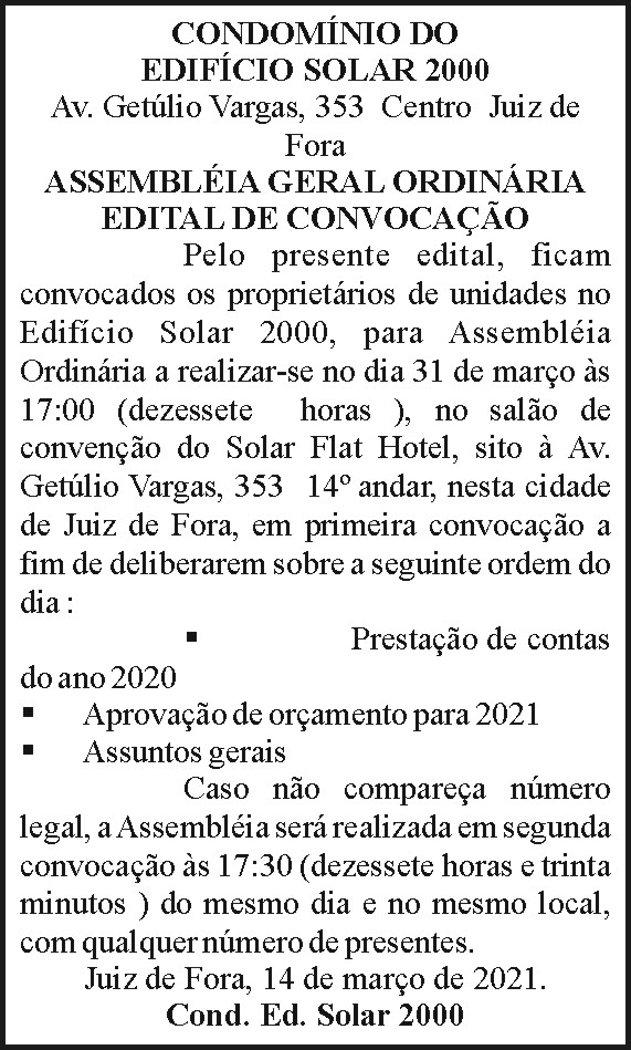 Condomínio do Edifício Solar - Assembleia Geral 4 1 SOLAR.