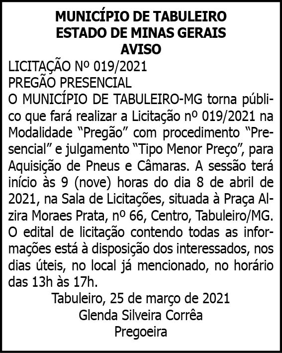 Município de Tabuleiro - Licitação Nº 019/2021 4 1 TABULEIRO 019.doc 1X6