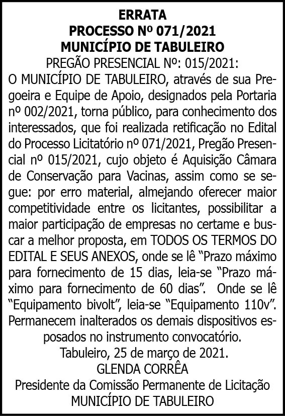 Município de Tabuleiro - Errata 4 1 TABULEIRO 171