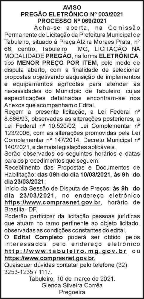 Aviso - Pregão Eletrônico 4 1 TABULEIRO. 2