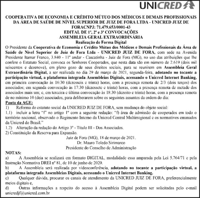 Unicred - Edital de Convocação 4 1 UNICRED 01. 1