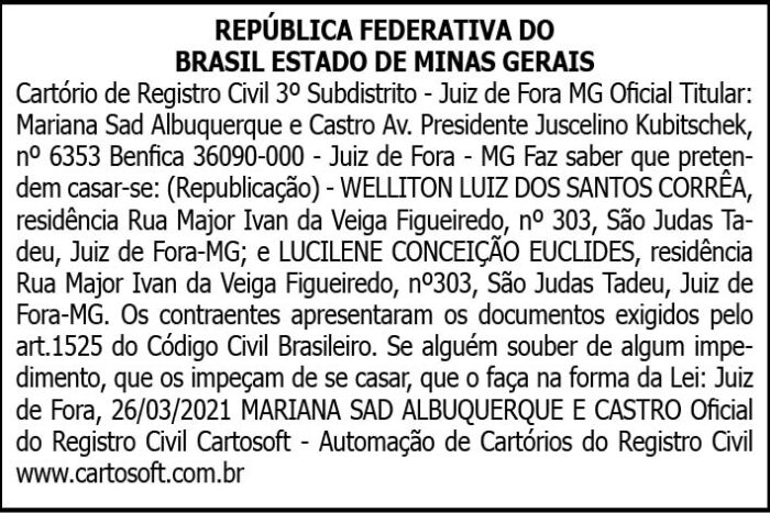 Cartório de Registro Civil 3º Subdistrito 4 AVISO DIEGO 1