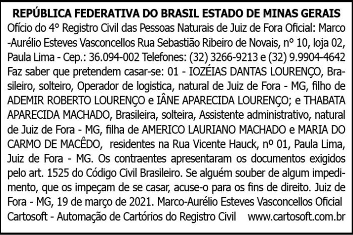 Ofício do 4º Registro Civil 4 AVISO IOZEIAS