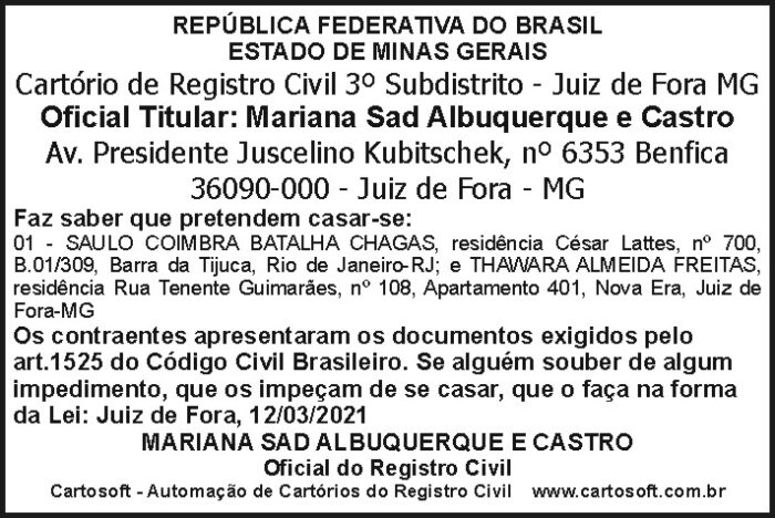 Cartório de Registro Civil - Juiz de Fora 4 AVISO SAULO.