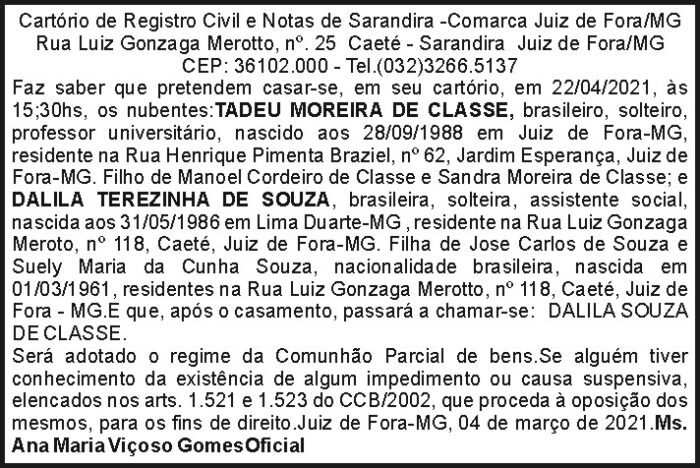 Comarca de Juiz de Fora - MG 4 AVISO TADEU.