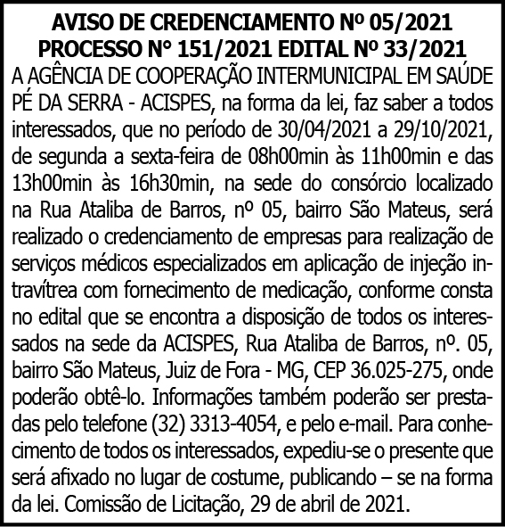 Acispes Aviso de Credenciamento N 05-2021 4 1 ACISPES 05