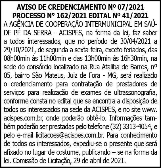 Acispes - Aviso de Credenciamento N 07-2021 4 1 ACISPES 07 1