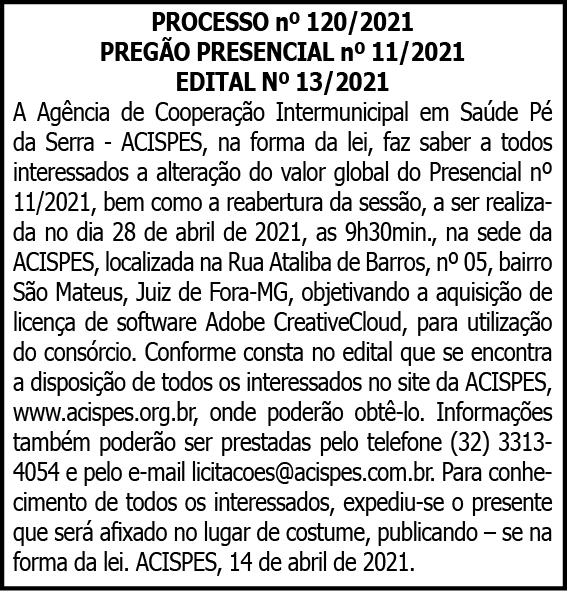 Acispes - Pregão Presencial Nº11/2021 4 1 ACISPES 120