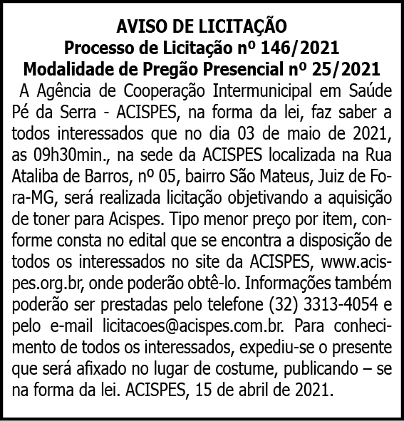 Acispes - Licitação Nº 146/2021 4 1 ACISPES 146