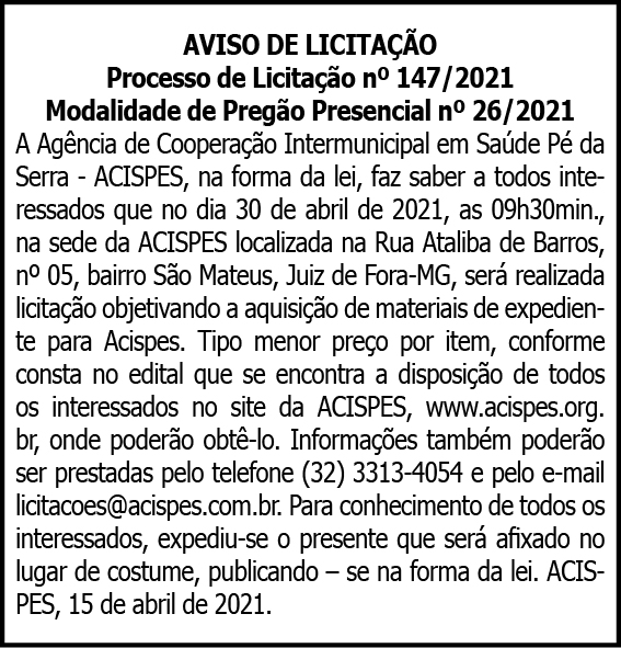 Acispes - Licitação Nº 147/2021 4 1 ACISPES 147