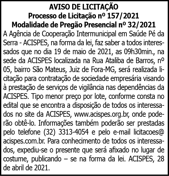 Acispes - Aviso de Licitação N 157-2021 4 1 ACISPES 157