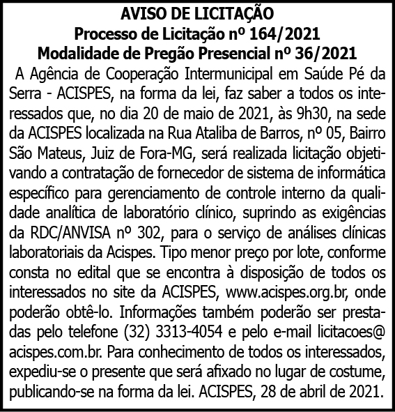 Acispes - Aviso de Licitação 4 1 ACISPES 164