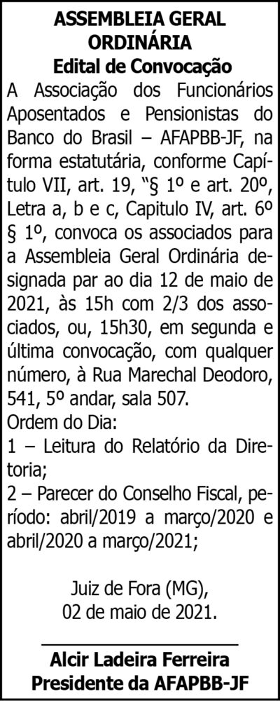 AFAPBB-JF - Edital de Convocação 4 1 ALCIR