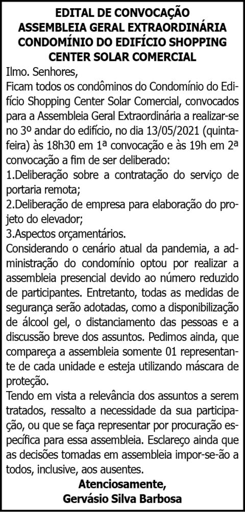 Cond. do Edifício Shopping Center Solar Comercial 4 1 CENTER
