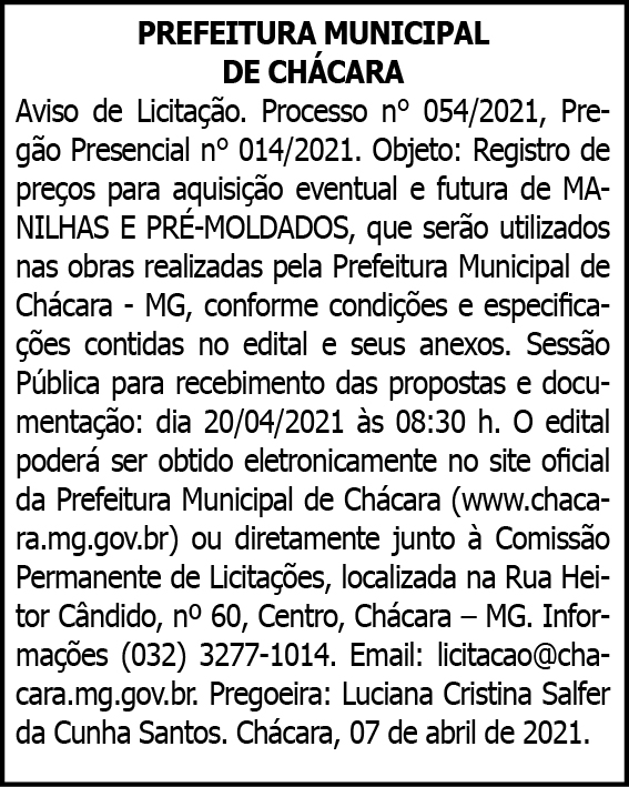 Prefeitura Municipal de Chácara - Processo Nº 054/2021 4 1 CHACARA 054