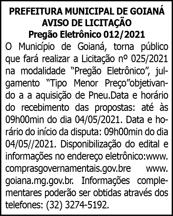 Prefeitura Municipal de Goianá - MG 4 1 GOIANA 012