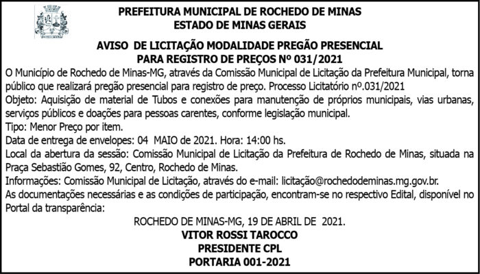 Prefeitura Municipal de Rochedo de Minas 4 1 MINAS