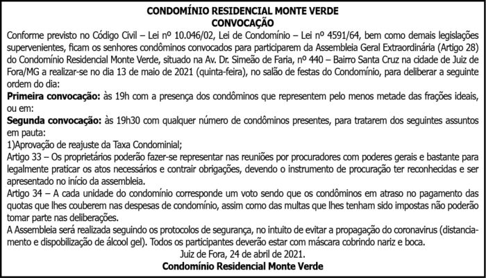Condomínio Residencial Monte Verde - Convocação 4 1 MONTE