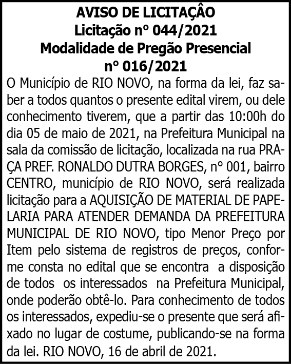 Rio Novo - Licitação Nº 044/2021 4 1 RIO NOVO 044