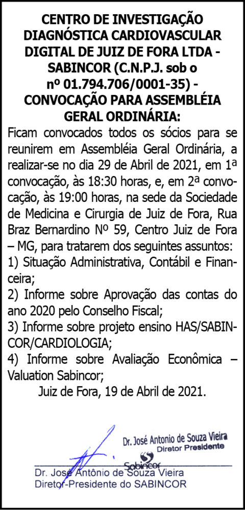Sabincor - Convocação Assembleia Geral Extraordinária 4 1 SABICOR