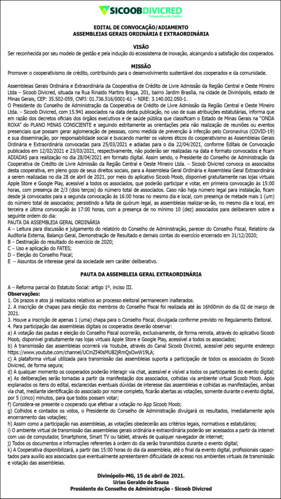 Sicoob - Edital de Convocação 4 1 SICOOB 1