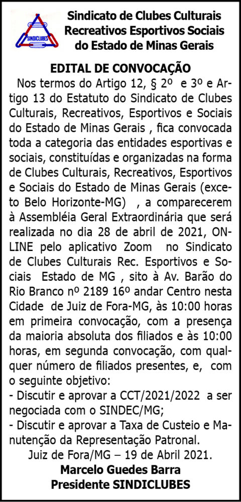 Sindclubes - Edital de Convocação 4 1 SINDCLUBES