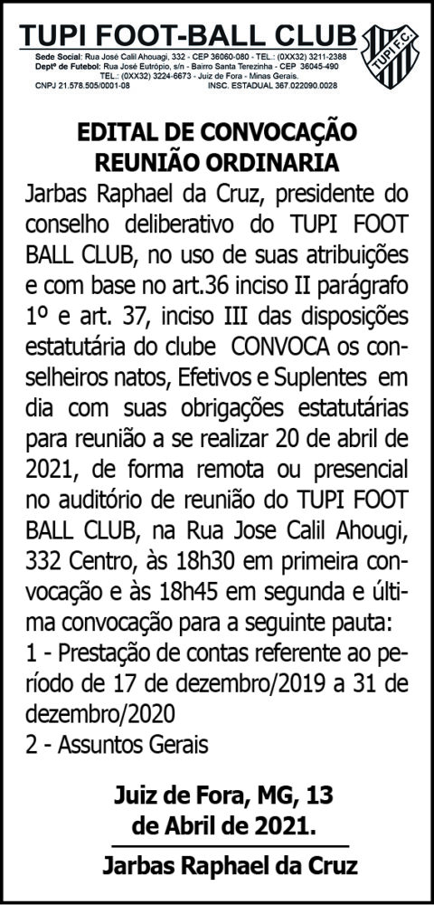 Tupi Foot Ball Club - Edital de Convocação 4 1 TUPI
